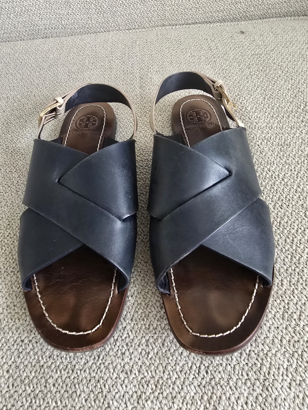 Tory Burch  Navy & Cream Slingback Sandals, Size 7
